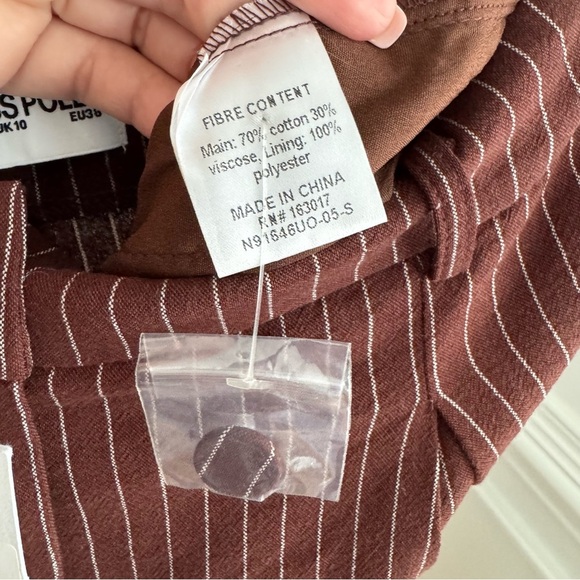 Princess Polly Chocolate Brown Pinstripe Wide Leg Pant Size 6 - Picture 8 of 8